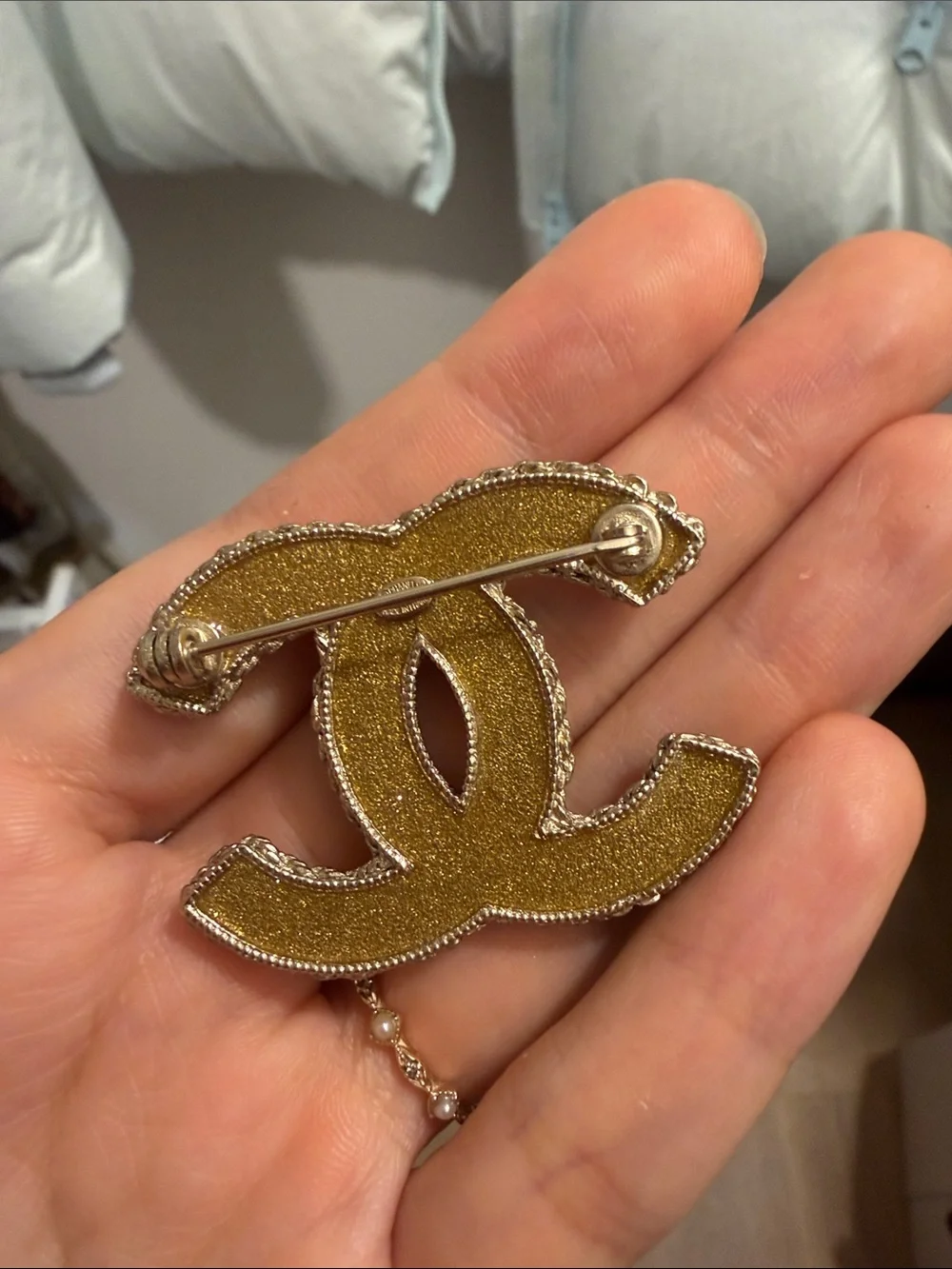 Chanel Gold-Tone Crystal Double-C Logo Brooch